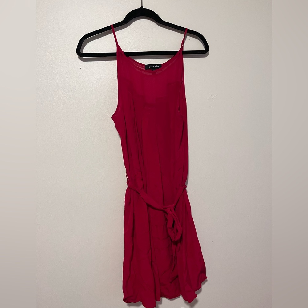 Alex + Alex Deep Red 100% Silk Mini Belted Slip Dress